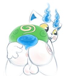 1boy all_fours alternate_version_available anthro anus backsack balls holding_butt komasan male male_only open_mouth perineum presenting rear_view salaciouslx smile solo yo-kai_watch youkai