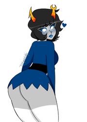 1girls aranea_serket ass black_hair blue_lips dress grey_skin heart homestuck horns looking_at_viewer looking_back ms_paint_adventures presenting short_hair thighhighs tittyanddiddy troll upskirt white_background white_eyes white_legwear