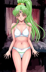 bow_bra bow_panties bra circlet earrings female female_only green_hair hair_tie koutenki-en meriah_(tear_ring_saga) orange_eyes panties silegy standing tear_ring_saga tear_ring_saga:_utna_heroes_saga