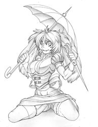 anthro autumm_airwave clothed clothing female female_only kneeling lagomorph looking_at_viewer mammal monochrome pussy rabbit smile solo thick_thighs