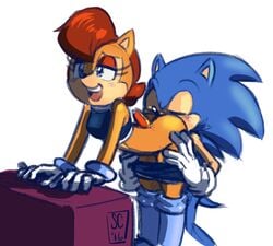 anthro ass blue_fur butt_crack chipmunk cunnilingus female furry hedgehog male mammal oral pants_down rodent sally_acorn saltcore shorts shorts_down sonic_(series) sonic_the_hedgehog straight unseen_male_face