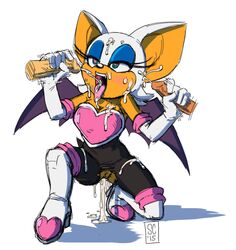 1girls 2boys balls breasts cum cum_in_mouth cum_on_face disembodied_penis female handjob human_on_anthro male_human/female_anthro male_on_anthro partial_male penis pussy rouge_the_bat saltcore sonic_(series) tagme threesome torn_clothing