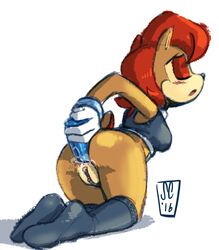 anal anal_masturbation anthro ass bottomless chipmunk dildo female furry mammal masturbation pussy rodent sally_acorn saltcore sonic_(series)