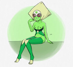 alien alien_girl breasts cartoon_network clothed clothing corset eyewear feet female footwear gem gem_(species) glasses green_skin humanoid kt-draws legwear lingerie navel nipples partially_clothed peridot_(steven_universe) sitting smile socks solo steven_universe stockings sunglasses