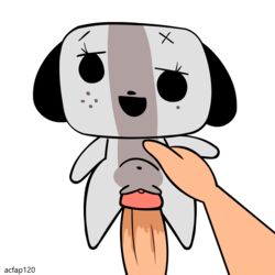 1boy 1girls acfap120 animate_inanimate animated canine female flat_chest furry holding human interspecies male male_pov mammal nintendo nintendo_switch no_nipples penis pov pussy size_difference stomach_bulge straight switch_dog text video_games watermark