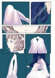 1girls asphyxiation bagging blue_eyes brown_hair comic death drool female female_only female_pov medium_breasts original pantyhose pov solo_female suffocation suit tears