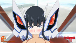 against_wall black_hair blue_eyes dark_blue_hair deepthroat edit evillover eye_contact faceless_male fellatio female hime_cut ilhambritannia junketsu kill_la_kill kiryuuin_satsuki male oral pale_skin pov tight_throat