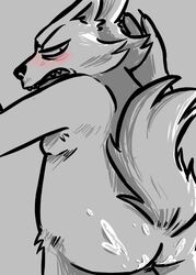 1boy al_(weaver) anthro blush canine cum cum_in_ass cum_inside disney fan_character inkyfrog looking_at_viewer male male_only mammal monochrome nude pack_street rough_sketch simple_background sketch solo wolf zootopia