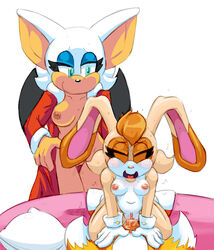 1boy 2girls anthro areola bat breasts canine cream_the_rabbit erect_nipples erection extraspecialzone female female_penetrated fox fur furry furry_only girl_on_top lagomorph male male_penetrating male_penetrating_female mammal miles_tails_prower nipples nude penetration penis pillow pussy rabbit rouge_the_bat sex small_breasts sonic_(series) tail vaginal_penetration watching_sex