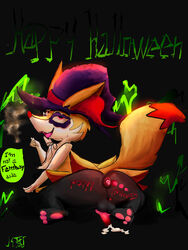 1boy anal anal_beads anal_sex animal_genitalia animal_penis anus ass black_background black_fur braixen canine canine_penis dia_de_los_muertos eyelashes feet femboy fox furry game_freak girly halloween hat holidays kateshi knot looking_at_viewer looking_back magic_user makeup male mammal nintendo open_mouth orange_fur original_character pawpads paws penetration penis pokémon_(species) pokemon pokemon_(species) purple_eyes sex_toy smile spread_legs tail testicles text tongue vesta_the_braixen video_games white_fur witch witch_hat yellow_fur