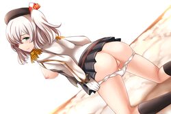 ass breasts censored kantai_collection kashima_(kantai_collection) nipples no_bra open_clothes open_shirt panties panty_pull pussy shirt undressing uniform yoshimo