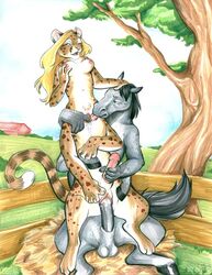 1boy 1futa 2003 anthro balls black_hair blonde_hair breasts cheetah cunnilingus duo equine feline frontal_taur_genitals frontal_taur_pussy futa_sans_balls futanari hair herm hermaphrodite hooves horse intersex intersex/male kee male male_on_futa mammal multi_genitalia multi_pussy nipples oral penetration penis pussy sex taur taur_on_taur vaginal_penetration