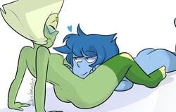 blushmallet cartoon_network female_only gem_(species) imminent_cunnilingus lapidot lapis_lazuli_(steven_universe) legwear peridot_(steven_universe) simple_background steven_universe yuri