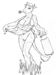 anthro apron bottomless bovine breasts cattle clothed clothing coyotek drawn female mammal nipples pussy solo