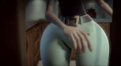 3d 3d_(artwork) adjusting_clothes animated belt big_butt big_hair big_hips bottom_heavy cameltoe camille_toh cleft_of_venus curvy dat_ass female frontal_wedgie hips hoop_earrings hyper_hips hyper_thighs kitchen official_art pale-skinned_female pale_skin pussy_bulge sausage_party shopping_bag skintight solo sony_pictures_animation thick_thighs thigh_gap thighs tight_clothes tight_pants wardrobe_malfunction wasp_waist yoga_pants