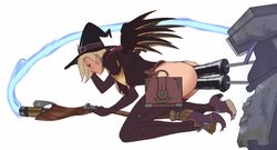 alternate_costume anal animated areolae ass bastion_(overwatch) blonde_hair bouncing_breasts breasts broom double_penetration female from_behind fucking_machine gif halloween living_machine loop machine mercy nipples omnic overwatch penetration sex_machine thighhighs tombstone_bastion witch witch_hat witch_mercy zaun-derground