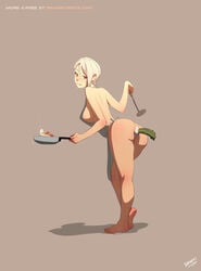 1girls anal anal_sex anus apron arched_back ass back bent_over biting_lip blush breasts brown_background cooking deep_penetration egg eggplant eggs face feet female female_only food frying_pan human lips looking_at_viewer looking_back mostly_nude naked_apron nakiri_alice nude orange_eyes pale_skin penetration pickle pussy pussy_juice red_eyes shadow shokugeki_no_souma short_hair sideboob sillygirl silver_hair simple_background sinner slender smile solo spatula standing tagme teeth text vagina vegetable wet white_hair