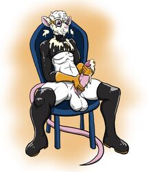 balls big_balls big_penis clothing cum cum_on_face cum_on_self eyewear gloves goggles handjob huge_balls huge_cock isaac_wistar leather legwear male male_only mammal masturbation muscular penis rat rodent rubber science solo thigh_highs vicksy wide_hips