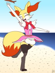 animal_genitalia anthro balls beach big_balls bouncing_balls braixen clothing dickgirl fibs fully_sheathed futanari intersex kemono nintendo panties pokémon_(species) pokemon pokemon_(species) seaside sheath solo underwear video_games young