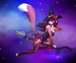 anthro armpits broom clothed clothing eura feline feline female halloween hat holidays looking_at_viewer magic_user mammal pussy skimpy solo witch