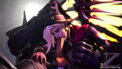3d alternate_costume animated balls blonde_hair blue_eyes erection fellatio female halloween male mercy no_sound oral overwatch penis reaper source_filmmaker straight testicles video witch witch_hat witch_mercy zeta_saint