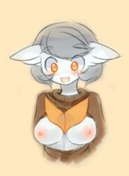 breasts exposed_breasts game_freak gardevoir kissurai looking_at_own_breasts mega_evolution mega_gardevoir nintendo orange_background pokémon_(species) pokemon pokemon_(species) pokemon_xy shiny_pokemon tagme