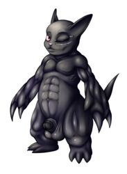 1boy abs black_penis black_skin hairless lucky_(legion_beast) male male_only musclegut muscular muscular_male naughtyimp nintendo nude one-eyed original_character penis pokemon pokemon_(species) scar solo testicles zangoose