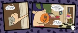 agnes_johnson ass blargsnarf blindfold board bodypaint classroom dress_lift halloween jack-o'-lantern lincoln_loud no_panties painted_ass pumpkin pumpkin_butt school socks straight_hair the_loud_house uncensored white_hair