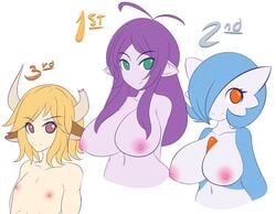 2girls blue_hair eira_(jcdr) gardevoir jcdr lucy_(jcdr) multiple_girls pokemon pokemon_(species) tagme