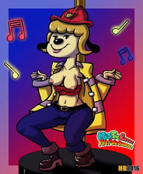 breasts canine clothed clothing dancing female fire_fighter hentai_boy mama_parappa mammal mother parappa_the_rapper parent pole pole_dancing striptease topless um_jammer_lammy undressing uniform video_games