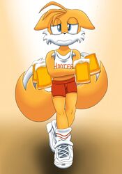 1boy androgynous beer beer_mug crossdressing cute femboy foxkai furry girly hooters male male_only miles_prower prostitution sega shy solo sonic_(series) tails trap