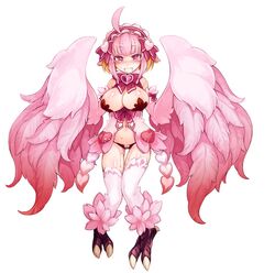 animal_hands animal_legs antenna_hair blush breasts harpy heart jubjub_(monster_girl_encyclopedia) kenkou_cross maid_headdress monster_girl monster_girl_encyclopedia official_art pink_hair winged_arms wings