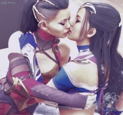 2girls 3d black_hair chest closed_eyes crown dark_hair female female_only hand_on_back imminent_kiss implied_incest incest kissing kitana mileena mortal_kombat mortal_kombat_1_(2023) netherrealm_studios older_sister_younger_sister on_the_floor princess rayalterego23 royalty scar sister_and_sister sisters touching_lip twincest twins yuri