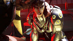 2boys 3d age_difference armor arrow bara brothers chrome_genji cum cum_in_mouth facial family genji hanzo headband incest licking_lips looking_at_viewer male_only multiple_boys naughty_face open_mouth overwatch siblings source_filmmaker tattoo tongue tongue_out weapon yaoi