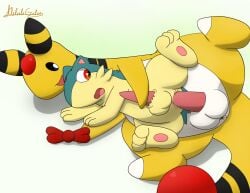 2019 ampharos anal anal_sex anus ball_size_difference balls blue_body blue_fur bow_tie duo feral feral_on_feral feral_penetrated feral_penetrating feral_penetrating_feral feral_penetrating_male fur galv3z_(artist) galvez_(galv3z) generation_2_pokemon genitals handjob_while_penetrating hi_res lying male male/male male_feral male_on_feral male_penetrated male_penetrating male_penetrating_feral male_penetrating_male nintendo on_side paws penetration penile penile_penetration penis penis_in_ass penis_size_difference pokemon pokemon_(species) quilava reach_around sex signature simple_background size_difference smaller_penetrated spread_legs spreading tan_body tan_fur tapering_penis white_background white_body white_fur yellow_body yellow_fur