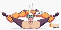 1girls animated anus areolae breasts cerebella diives female female_only forced_presentation locked_knees nipples patreon pussy pussy_juice simple_background skullgirls solo splits spread_legs text thighhighs vice-versa watermark white_background