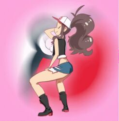 animated animated baseball_cap boots booty_shorts brown_hair closed_eyes dancing hilda_(pokemon) jiggling_ass jiggling_butt pokemon pokemon_bw ponytail twerk twerking