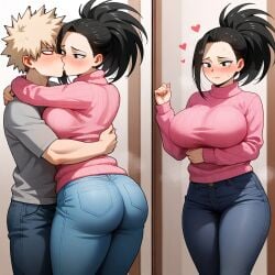 1boy 1girls ai_generated boku_no_hero_academia couple katsuki_bakugou my_hero_academia sensual yaoyorozu_momo