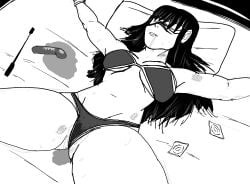 bed big_breasts bikini bite_mark blindfold blindfolded bondage bondage bruise condom condom_on_bed condom_wrapper dildo drool drooling femsub implied_oral implied_penetration implied_sex jujutsu_kaisen kink kinky monochrome on_back on_bed riding_crop rope rope_bondage satoru_gojo spread_arms spread_eagle spread_legs submissive_female sweat thick_thighs tied tied_hands tied_legs tied_to_bed tied_up utahime_iori wet_bed wet_dildo whip