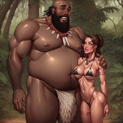 ai_generated athletic_female bbm big_breasts bikini black_male_white_female dark-skinned_male fit_female lara_croft size_difference taller_male tribal