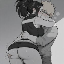 1boy 1girls ai_generated boku_no_hero_academia couple katsuki_bakugou my_hero_academia sensual yaoyorozu_momo