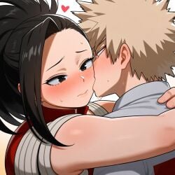 1boy 1girls ai_generated boku_no_hero_academia couple katsuki_bakugou my_hero_academia sensual yaoyorozu_momo