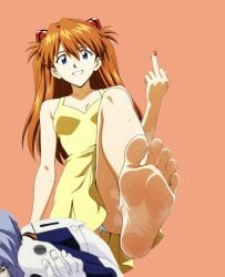 2girls annoyed annoyed_expression asuka_langley_sohryu bare_shoulders barefoot beaten best_girl blue_eyes blue_hair bullying cheerful dominant_female feet femdom foot_fetish foot_focus hair_ornament happy happy_dom humiliation long_hair looking_at_viewer loser loser_submits middle_finger neon_genesis_evangelion open_smile orange_hair pain panties plugsuit red_nails rei_ayanami sad_sub short_hair simple_background smile smiling smiling_at_viewer soles submissive_female sundress sweat sweaty_feet toes tsundere winner yellow_dress