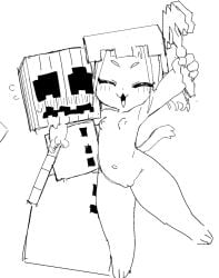 2025 4_fingers anthro armor breasts claws closed_eyes digital_drawing_(artwork) digital_media_(artwork) domestic_cat duo elemental_creature eyebrows eyelashes felid feline felis female female_anthro finger_claws fingers for_a_head golem_(minecraft) hair hand_on_another's_shoulder hand_on_shoulder headgear headgear_only helmet helmet_only holding_object holding_pickaxe humanoid humanoid_vulva imaspacebar male male/female male_humanoid mammal microsoft minecraft mineral_fauna mojang mostly_nude_anthro mostly_nude_female navel nipples object_head open_mouth open_smile pumpkin_head raised_arm simple_background small_breasts smile snow snow_creature snow_golem_(minecraft) square_(anatomy) tail tongue white_background xbox_game_studios