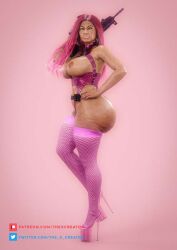 1girls 3d 3d_(artwork) ass_out big_ass big_boob big_breasts big_butt breasts breasts_out busty busty_female celebrity curvaceous_female curvy curvy_female dark-skinned_female female female_only holding_gun holding_object holding_weapon nicki_minaj nipples pink_hair pink_high_heels pink_legwear real_person rifle sideass sideboob the_x_creator