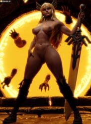 1girls 3d absurd_res big_breasts blonde_hair boots breasts female female_only fit fit_female hi_res highres magik_(illyana_rasputin) magik_(marvel_rivals) marvel marvel_rivals nemesis_3d pussy standing thick_thighs thighs