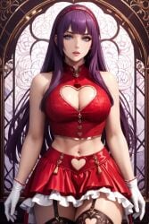 1girls 1woman 2003 ai ai_generated athena_asamiya belly_button big_breasts big_breasts big_thighs blue_eyes chest_window gloves hairband hd japanese king_of_fighters kof lace_stockings light-skinned_female light_skin purple_hair red_clothes red_clothing semi-realistic sexy sexy_clothing skirt sleeveless sleveeless_shirt snk snk_playmore solo stockings the_king_of_fighters topwear vildfarelse white_gloves