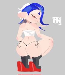 1girls ass ass_focus black_thong digital_drawing_(artwork) digital_media_(artwork) female female_focus looking_at_viewer looking_back mini_woomy nintendo octoling shiver_(splatoon) shiver_hohojiro splatoon splatoon_(series) splatoon_3 thong watermark