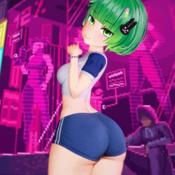 (green_hair big_ass big_breasts green green_eyes leggings)