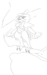 1boy avian bargglesnatch-x1 beak bird claws decidueye erection feathers feet looking_at_viewer male male_only monochrome nintendo nude open_mouth owl penis pokemon pokemon_sm simple_background smile solo standing talons tree video_games white_background wings